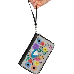 PU Zip Around Wallet Rectangle - Alice Pose/Cheshire Cat Face/Flowers of Wonderland + Flower Trio Gray/Multi Color