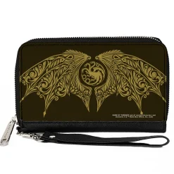 PU Zip Around Wallet Rectangle - House of the Dragon Icon and Wings Black Yellow