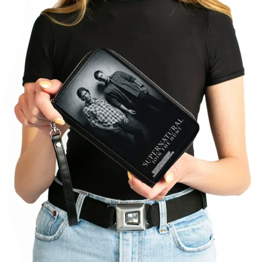 PU Zip Around Wallet Rectangle - SUPERNATURAL Winchster Brothers Black/White