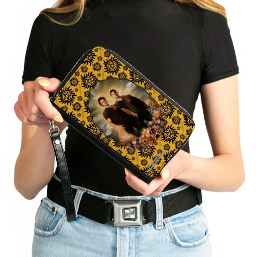 PU Zip Around Wallet Rectangle - Supernatural Winchester Brothers Saints and Sinners Pose and Icon Yellow/Black