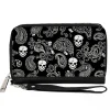 PU Zip Around Wallet Rectangle - Bandana/Skulls Black/White