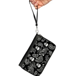 PU Zip Around Wallet Rectangle - Bandana/Skulls Black/White