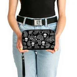PU Zip Around Wallet Rectangle - Bandana/Skulls Black/White