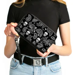 PU Zip Around Wallet Rectangle - Bandana/Skulls Black/White