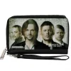 PU Zip Around Wallet Rectangle - Supernatural 4-Character Face Blur and Symbols Grays/Black
