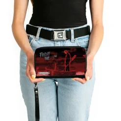 PU Zip Around Wallet Rectangle - FRIDAY THE 13TH Jason Boat Scene Black/Reds/White