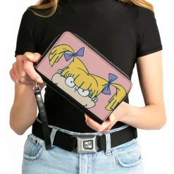 PU Zip Around Wallet Rectangle - Rugrats Angelica Face CLOSE-UP Pink