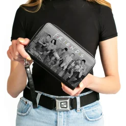 PU Zip Around Wallet Rectangle - FRIENDS 6-Character Lunch on a Skyscraper Vivid Grays