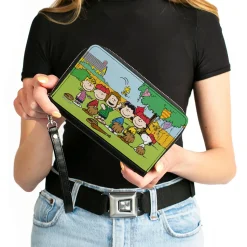 PU Zip Around Wallet Rectangle - Peanuts Gang Backyard Baseball Group Pose