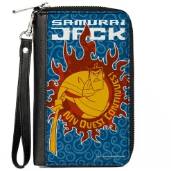 PU Zip Around Wallet Rectangle - SAMURAI JACK MY QUEST CONTINUES Katana Pose Swirl Blues
