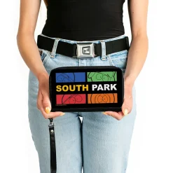 PU Zip Around Wallet Rectangle - SOUTH PARK Boys Face Blocks and Text Black/Multi Color