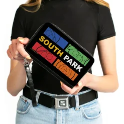 PU Zip Around Wallet Rectangle - SOUTH PARK Boys Face Blocks and Text Black/Multi Color