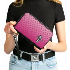 PU Zip Around Wallet Rectangle - Ford Mustang w/Bars CORNER w/Text Pinks