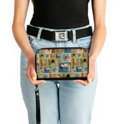 PU Zip Around Wallet Rectangle - Moana Character Pose Blocks Collage