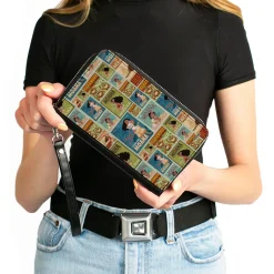 PU Zip Around Wallet Rectangle - Moana Character Pose Blocks Collage