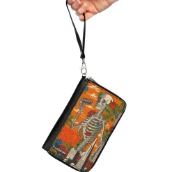 PU Zip Around Wallet Rectangle - Grateful Dead Dave's Picks Skull and Roses Cover Orange