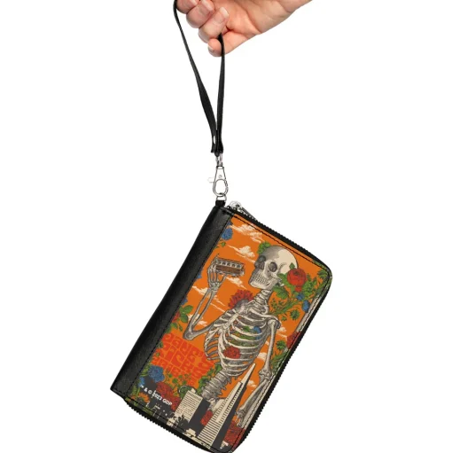 PU Zip Around Wallet Rectangle - Grateful Dead Dave's Picks Skull and Roses Cover Orange
