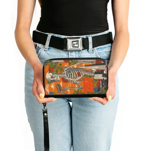 PU Zip Around Wallet Rectangle - Grateful Dead Dave's Picks Skull and Roses Cover Orange