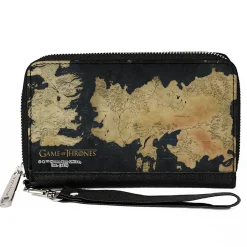 PU Zip Around Wallet Rectangle - GAME OF THRONES World Map Westeros and Essos Grays/Tans