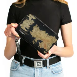 PU Zip Around Wallet Rectangle - GAME OF THRONES World Map Westeros and Essos Grays/Tans