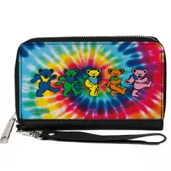 PU Zip Around Wallet Rectangle - Grateful Dead Dancing Bears Swirl Tie Dye Multi Color