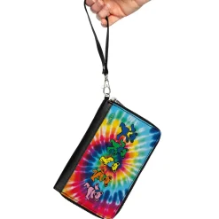 PU Zip Around Wallet Rectangle - Grateful Dead Dancing Bears Swirl Tie Dye Multi Color