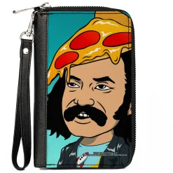 PU Zip Around Wallet Rectangle - Homies in Dreamland Cheech Pizza Head Pose Blue