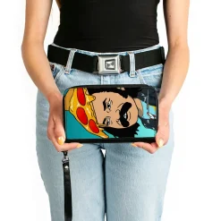 PU Zip Around Wallet Rectangle - Homies in Dreamland Cheech Pizza Head Pose Blue