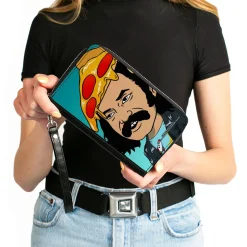 PU Zip Around Wallet Rectangle - Homies in Dreamland Cheech Pizza Head Pose Blue