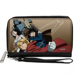 PU Zip Around Wallet Rectangle - Fullmetal Alchemist Brotherhood Five Character Pose Tan