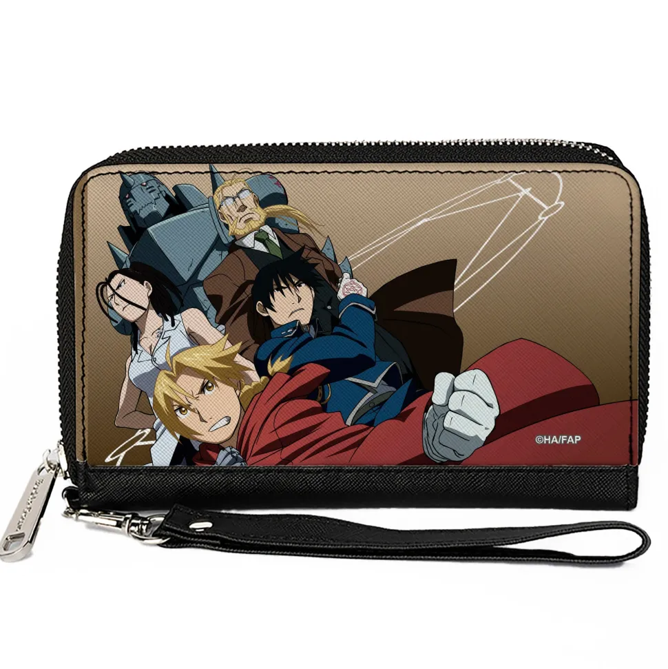 PU Zip Around Wallet Rectangle - Fullmetal Alchemist Brotherhood Five Character Pose Tan