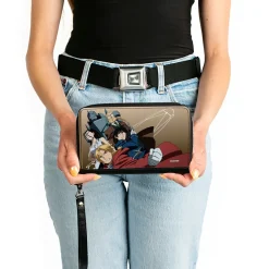 PU Zip Around Wallet Rectangle - Fullmetal Alchemist Brotherhood Five Character Pose Tan