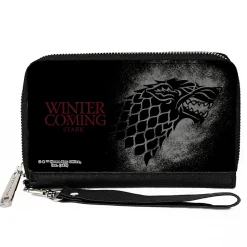 PU Zip Around Wallet Rectangle - Game of Thrones House Stark Sigil WINTER IS COMING STARK Black/Gray/Red