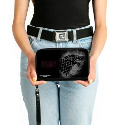 PU Zip Around Wallet Rectangle - Game of Thrones House Stark Sigil WINTER IS COMING STARK Black/Gray/Red