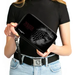 PU Zip Around Wallet Rectangle - Game of Thrones House Stark Sigil WINTER IS COMING STARK Black/Gray/Red