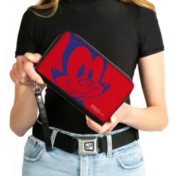 PU Zip Around Wallet Rectangle - Animaniacs Yakko Smiling Face Close-Up Red Blue