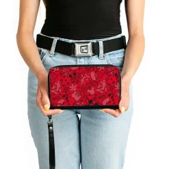 PU Zip Around Wallet Rectangle - Mickey Mouse Icon Doodles Collage Reds/Black