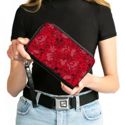 PU Zip Around Wallet Rectangle - Mickey Mouse Icon Doodles Collage Reds/Black