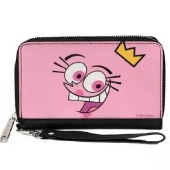 PU Zip Around Wallet Rectangle - The Fairly OddParents Wanda Face Expression CLOSE-UP Pink