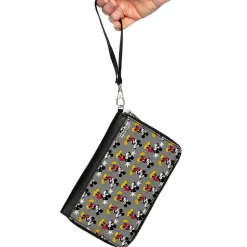 PU Zip Around Wallet Rectangle - Nerdy Mickey Mouse 3-Pose Stripe Gray