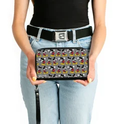 PU Zip Around Wallet Rectangle - Nerdy Mickey Mouse 3-Pose Stripe Gray