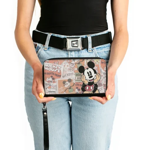 PU Zip Around Wallet Rectangle - Classic Mickey Sitting Pose CLOSE-UP Stacked Comics