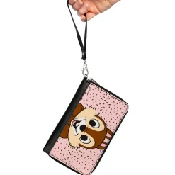 PU Zip Around Wallet Rectangle - Disney Chip n' Dale Chip Smiling Pose Sprinkle Pink Black