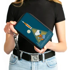 PU Zip Around Wallet Rectangle - Peanuts Astronaut Rocket Launch Snoopy Pose Blues