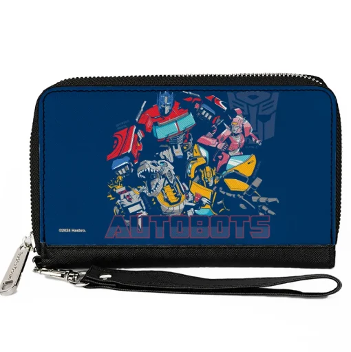 PU Zip Around Wallet Rectangle - Transformers AUTOBOTS Group Pose and Text Blues