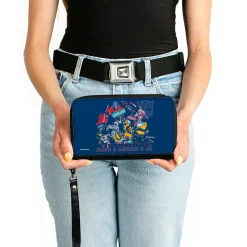 PU Zip Around Wallet Rectangle - Transformers AUTOBOTS Group Pose and Text Blues