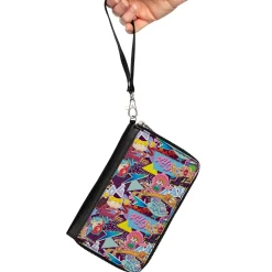 PU Zip Around Wallet Rectangle - Nick 90's Show Logos and Characters Collage Purple/Multi Color