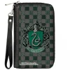 PU Zip Around Wallet Rectangle - Harry Potter SLYTHERIN Crest/Heraldry Checkers Gray/Greens
