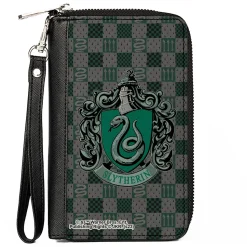 PU Zip Around Wallet Rectangle - Harry Potter SLYTHERIN Crest/Heraldry Checkers Gray/Greens