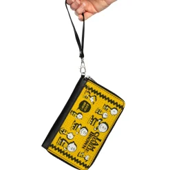 PU Zip Around Wallet Rectangle - Peanuts I AM CHARLIE BROWN Poses and Zig Zag Stripe Yellows/Black